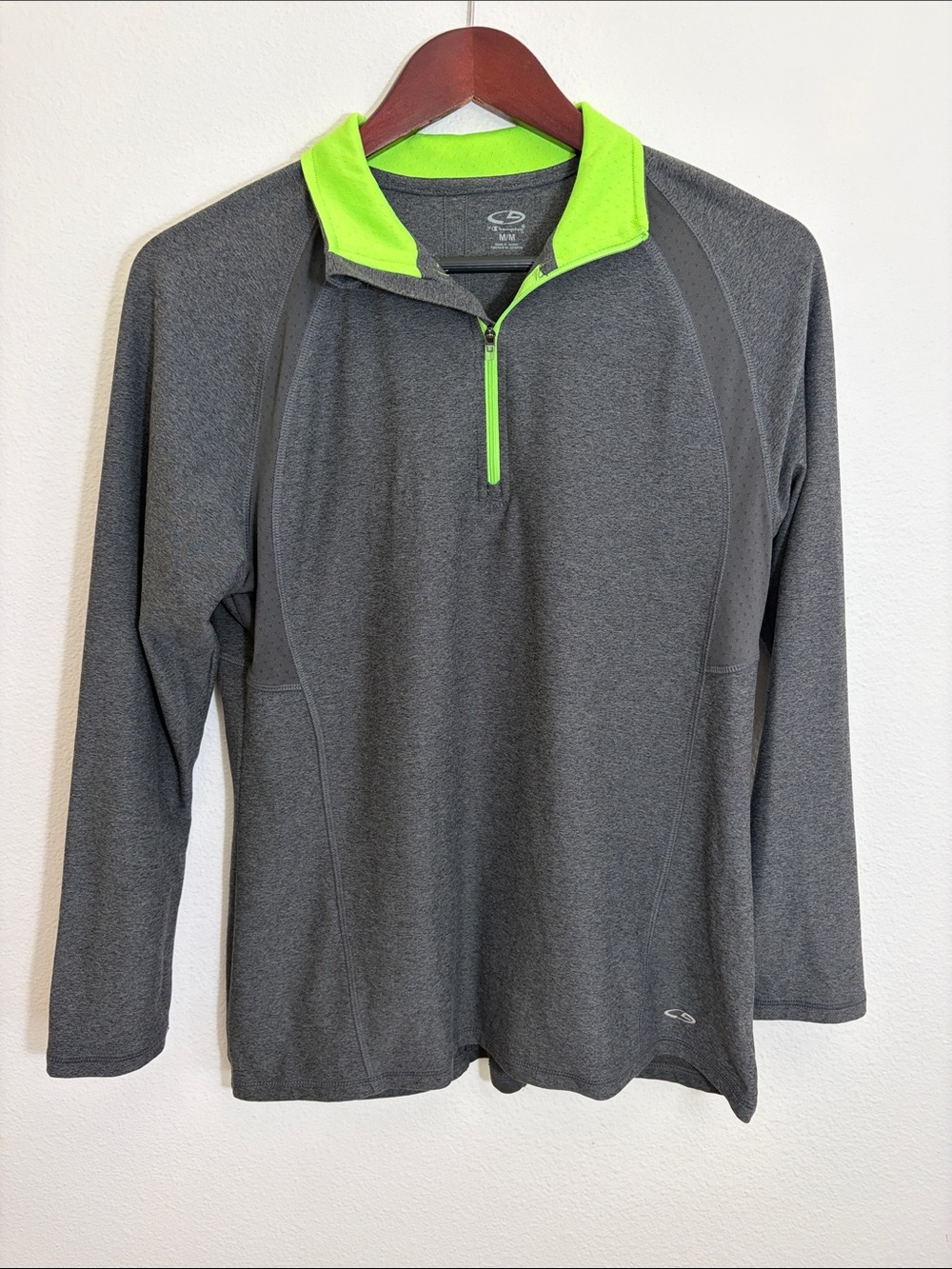 C9 by Champion Gray Athletic Quarter-Zip Pullover with Neon Green Trim